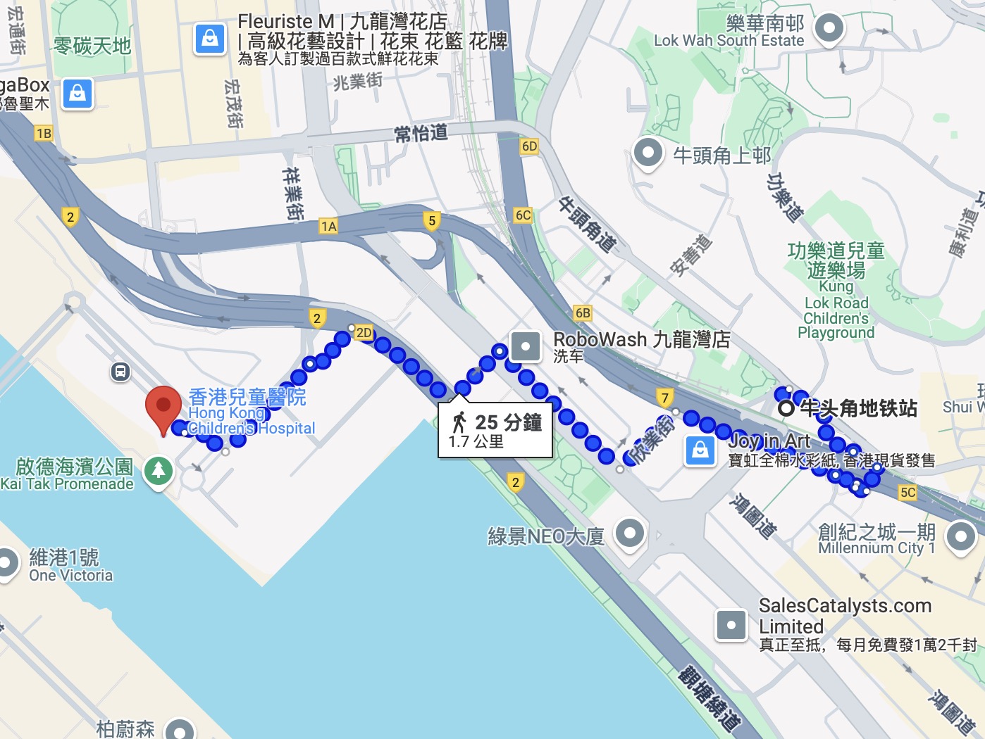 香港兒童醫院-港鐵站距離地圖